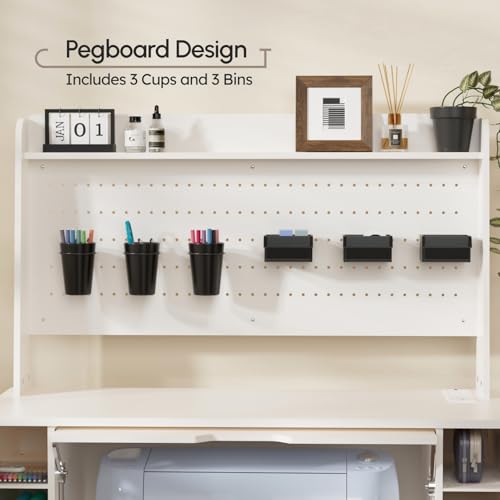 ๐๐ซ๐๐๐ข๐ญ Organization and Storage Cabinet for Cricut Machines, Craft Cart Table with Charging Station, Crafting Desk with Storage and Pegboard, Tools Accessories Organizer with Vinyl Holder