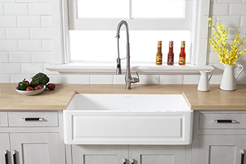 Kingston Brass Gkfa361810Ld Arcticstone Solid Surface White Stone Apron Front Farmhouse Single Bowl Kitchen Sink, 36" X 18" X 9-9/16", Matte #TOP2