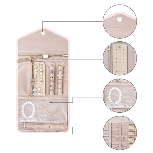 Estuche organizador de joyas viaje y bolsa almacenamiento acolchada collares 3