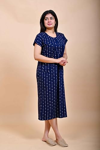 Image of Onekbhalo Women Cotton Night Dress Printed Culf Length Night Gown Short Nighty