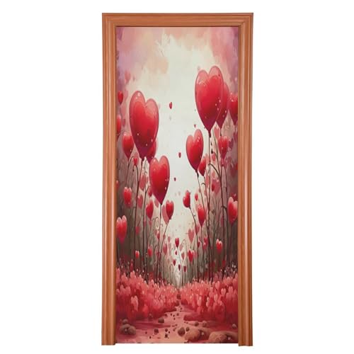 FLildon Red Hearts Door Cover Decoration, Party Accessory Porch Decor for Festive Ornament Room Door Covers 36 x 98 Inch