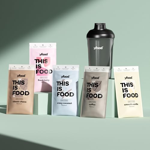 yfood Tasterpack Classic Powder, tasty meal replacement, THIS IS FOOD drink, 25g of protein, 26 vitamins and minerals, 5 flavor Tasterpack