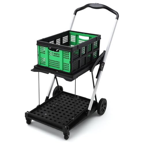 Image of Foldable Shopping Cart, 1 Storage Crate, 2 Tier Collapsible Utility Cart