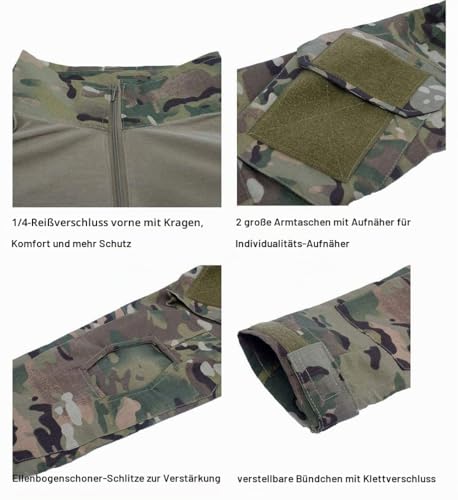 LANBAOSI Airsoft Tarnanzug Herren Paintball Combat Shirt Taktische Hose Langärmlige mit 1/4 Reißverschluss Militär Anzug Outdoor Camouflage Jagdbekleidung BDU
