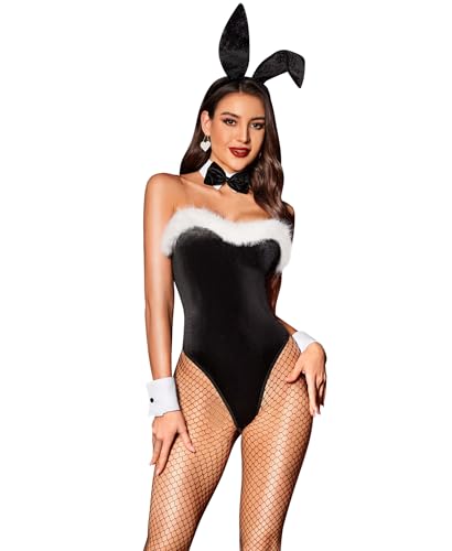 RSLOVE Kostium na Halloween dla kobiet, kostium króliczka, przebranie Cosplay dla kobiet, różowy, czarny, rozmiar S
