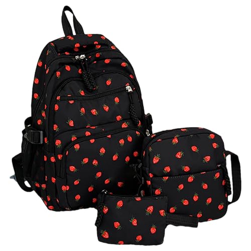 Schul-Büchertaschen-Set – Thematischer Rucksack-Tragerucksack, Lässiger Reise-Aufbewahrungsrucksack-Stil, Vielseitiges Aktivitätszubehör-Set In Erdbeerform | Picknick-Wander-Abenteuerveranstaltungen F