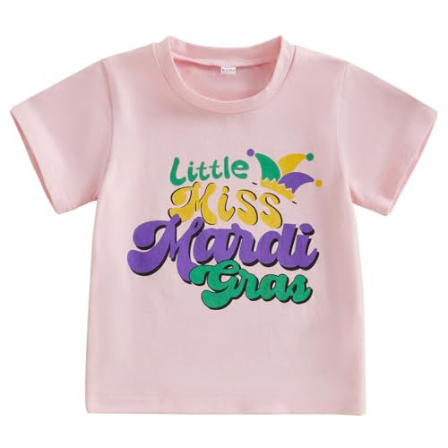 Image of Kids Toddler Girls Little Miss Mardi Gras T-Shirt Outfit Carnival Short Sleeve Celebration Top