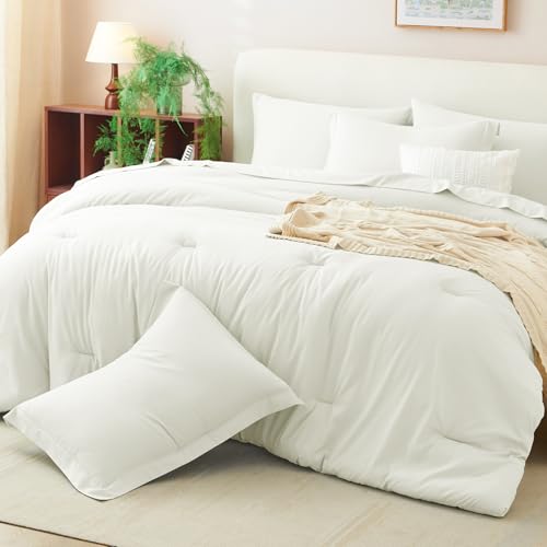 CozyLux King Size Comforter Set Ivory, 7 Pieces Bed in a Bag King Comforter Set with Sheets, Soft Bedding Set with Down Alternative Comforter, Fitted Sheets, Flat Sheets, Pillow Shams and Pillowcases