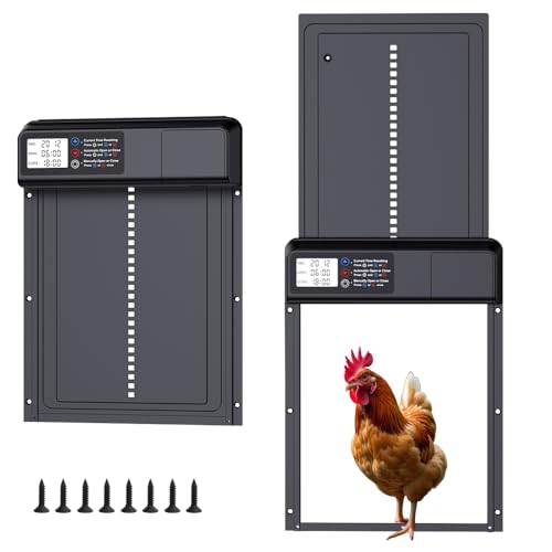 Automatic Chicken Coop Door, Waterproof Automatic Chicken Door with Timer and Manual Mode, Anti-Pinch Chicken Coop Door Automatic Opener with LCD Display, Aluminium Alloy Chicken Coop Door Opener