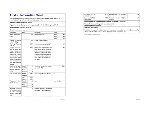 Candy Smart Pro CSO1483TWCBE Freestanding Washing Machine, WiFi Connected, 8 kg Load, 1400 rpm, Black with Chrome door - Image 7