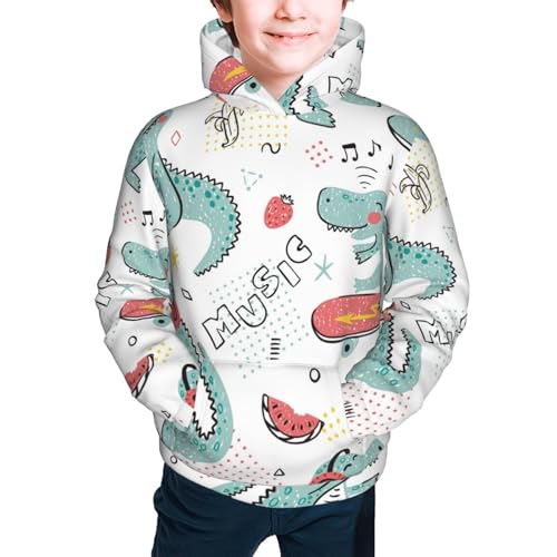 Music Lover Dinosaur Kids Pullover Hoodies Boys Sweatshirts Girls Athletic Clothes with Pocket2