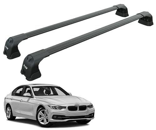 Roof Rack Cross Bars for BMW 3 Series Sedan–Fits E36,E46,E90,F30,G20 Fixing Points 330lbs Cap. Aluminum Bars with T-Slot,Lockable,No-Drill (Black, F30 (2012–2019))