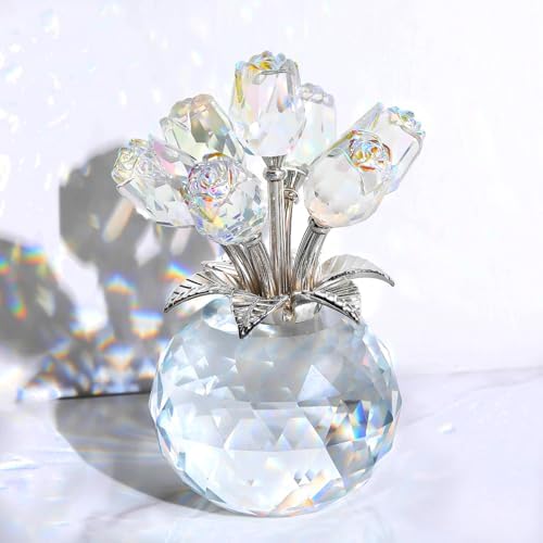 Crystal Clear Rose Bouquet Flower with Vase Figurine Ornament, Glass ...