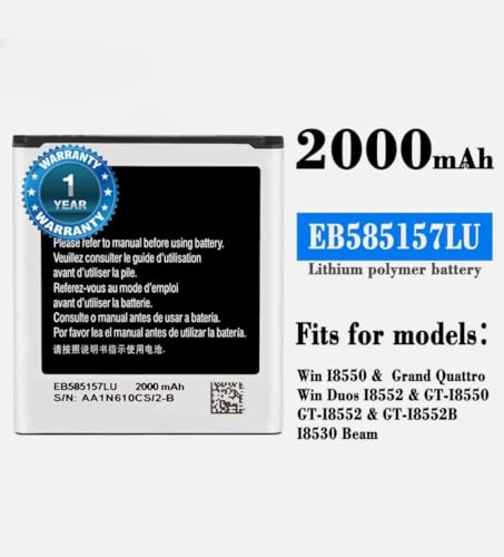 Image of THE BATTERY STORE Original EB585157LU Battery for Samsung Galaxy Grand Galaxy Grand Quattro i8552 Battrey 1 Year Warranty ** (PP199)