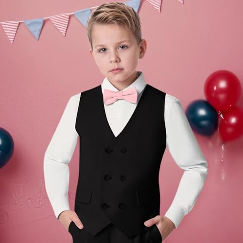 Boys Vest Kids Double Breasted V Neck Formal Wedding Waistcoat wtih Adjustable Back Strap3