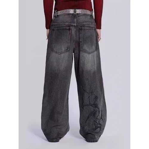Hip hop Men's and Women's Retro Printed Jeans Street Hip-hop Y2K Gothic Straight Leg Loose Wide Leg Pants4