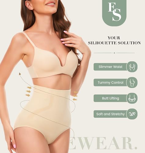Everyday Shapewear Tummy Control Underwear - High Waisted Cincher Body Shaper Panties Seamless Compression Briefs for Women Nude