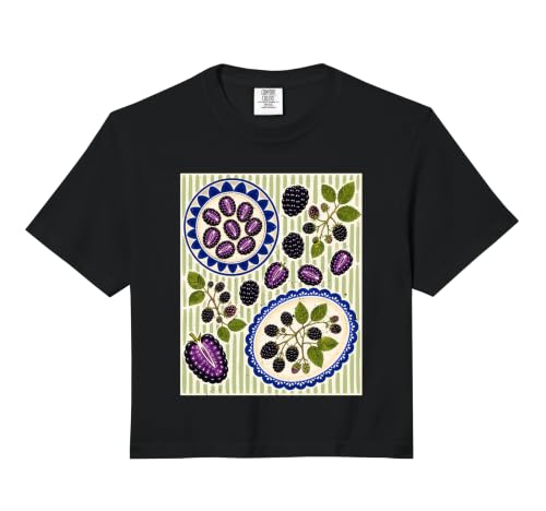 Blackberries Vintage Fruit Blue Plates Pattern Comfort Colors Crop Top