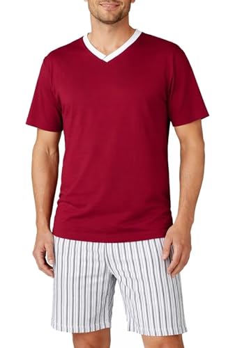 Cocain underwear Herren Shorty Schlafanzug Kurze Hose Hausbekleidung V-Ausschnitt männer Kurze schlafanzüge Herren Gr. 3XL Weinrot/gestreift Größe Grösse S M L XL XXL günstiger billiger