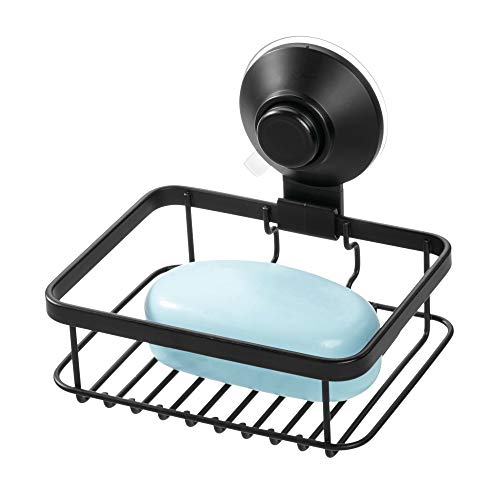 Idesign Everett Metal Push Lock Suction Soap Saver Tray, Bar Holder For Shower, Bath Tub, 5.2" X 4.25" X 4.67", Matte Black #TOP22