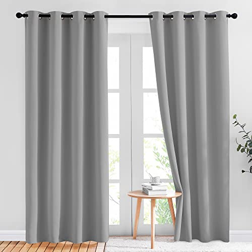 NICETOWN Light Gray Blackout Curtains 84 inch Long for Bedroom - Thermal Insulated Solid Grommet Light Blocking Window Curtains & Drapes for Living Ro