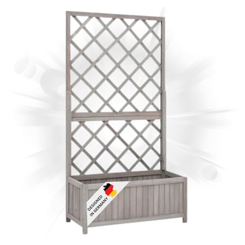 DELUKE Rankkasten Gartenspalier MALO grau | 135x70x30cm | Spalier mit Blumenkasten mit Rankgitter Rankhilfe mit Pflanzenkasten Blumenkübel Pflanzgefäß