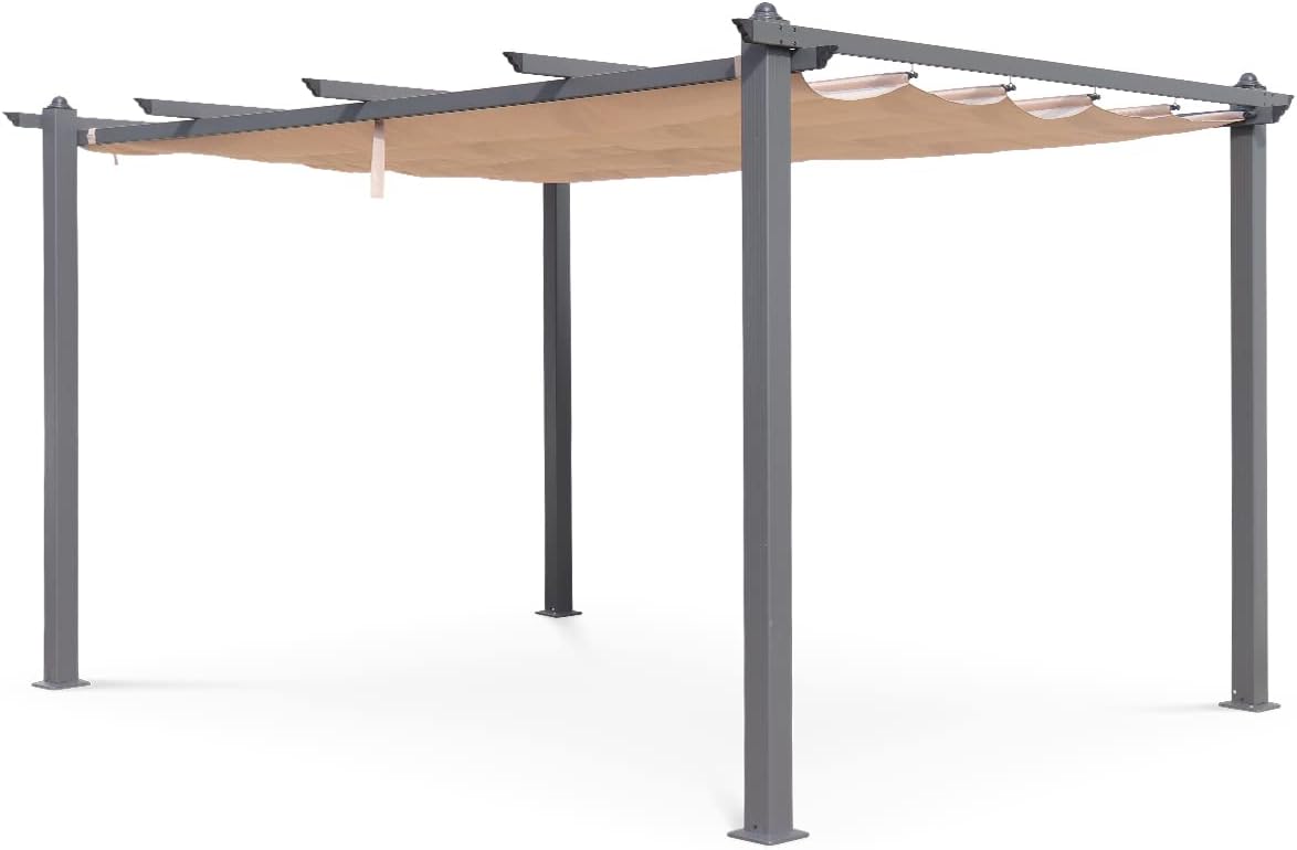 Alice's Garden 3x4m aluminium pergola gazebo with sliding retractable roof - Condate - Beige