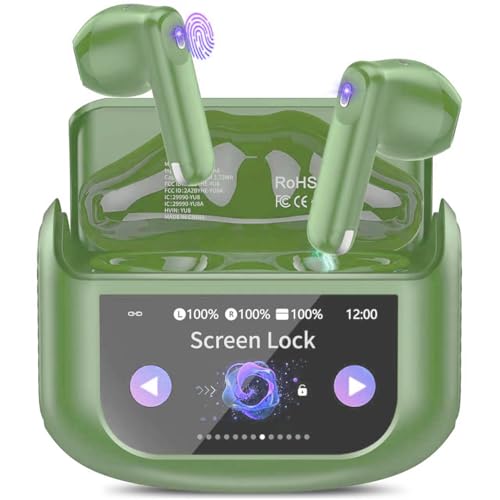 Wireless Earbuds, Bluetooth 5.4 Headphones with Multifunctional Touch Screen, 48H Bass Stereo Ear Buds with ANC/ENC Noise Cancelling/Transparency Mode, IPX7 Earphones with 5 EQ Modes, Grass Green