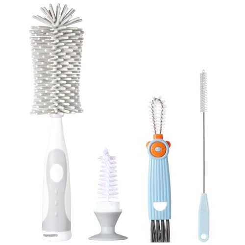 Silicone Bottle Brush Set, 4-in-1 Baby Bottle Cleaning Brush, Green