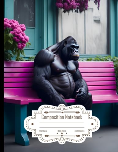 Composition Notebook Wide Ruled: Wounded Gorilla Sitting on First Class Bench with Pink Flower, Ideal for Writing, Size 8.5x11 Inches, 120 Pages