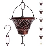 Johaus 8.5 ft Rain Chain for Gutters, Decorative Metal Rain Catcher with 12 Vintage Cups, Gutter Chain Downspout for Patio, Garden, Porch & Eaves