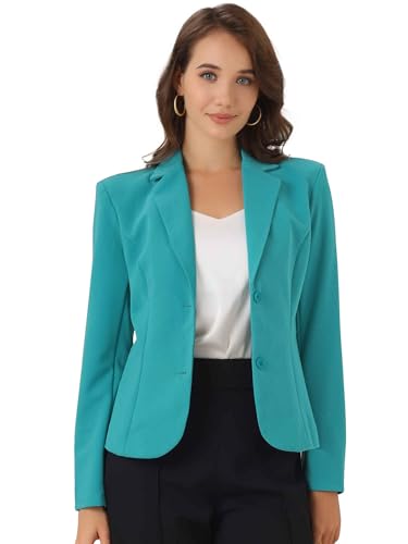 Allegra K Damen-Blazer für Arbeit, Büro, Stretch, Reverskragen, Langarmjacke, Anzugblazer, Blaugrün/Ein Hauch von Paradies (Trace of Paradise), S