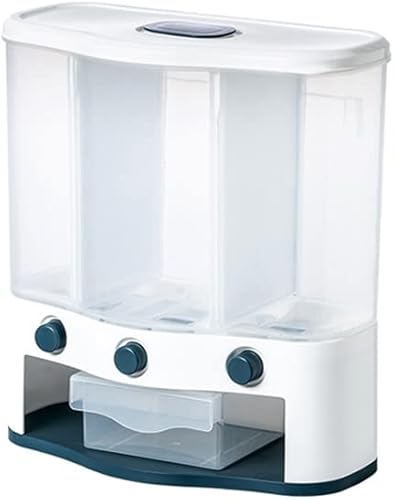 XBWEI Dispensador de arroz montado en la pared, cubo de arroz de 6 litros, 3 rejillas, almacenamiento de granos de arroz, caja de almacenamiento de