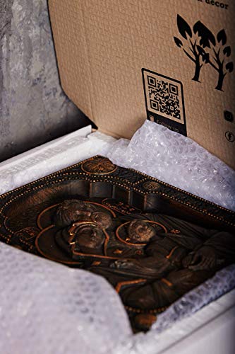 Handmade Wooden Holy Family - Wood Carved Nativity Icon - 10 X 12 Inches Made Of Natural Oak - Wall Hanging Christian Wall Art #TOP5