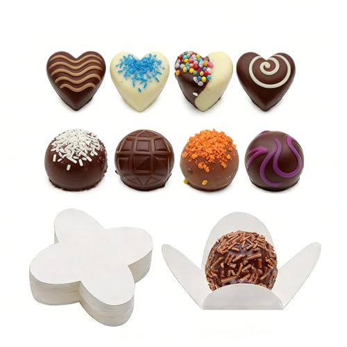 Cabilock 200Pcs Truffle Wrappers Liners Cups Valentine Day Chocolate Paper Candy Truffle Cups Baking Supplies for Muffins Biscuit Cake Birthday Wedding Decor