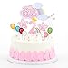 Decoración para tarta rosa brillante, globos arcoíris estrellas cupcakes tachuelas palillo de dientes figuritas azúcar para tartas, decoración fiesta de cumpleaños para niñas de 2 do año bebés niños