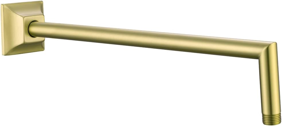 Shower Arm with Flange,Brushed Gold 16 Inch Stainless Steel 90 Degree Rain Shower Head Extension Arm,Wall-Mounted Shower Head Arm for Fixed Shower Head,SE91078-16BG