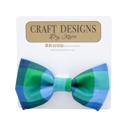 Personalized Spring Blue Plaid Dog Collar and Bowtie | Green and Blue Plaid Boy Dog Collar | Matching Collar & Bowtie | Handmade Designer Collar (Small, Bowtie only)