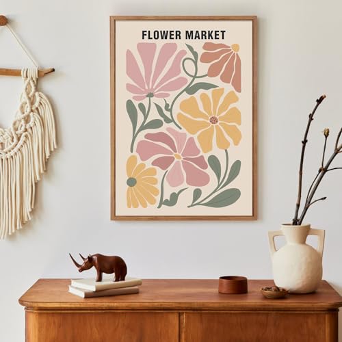 CHDITB Matisse Pink Framed Canvas Wall Art, Abstract Minimalist Wall Decor, Butterfly Floral Print, Sun Bauhaus Painting, Aesthetic Flower Market Artwork For Living Room Bedroom Decor 12"X16"x3 by CHDITB - Used condition - Image 5