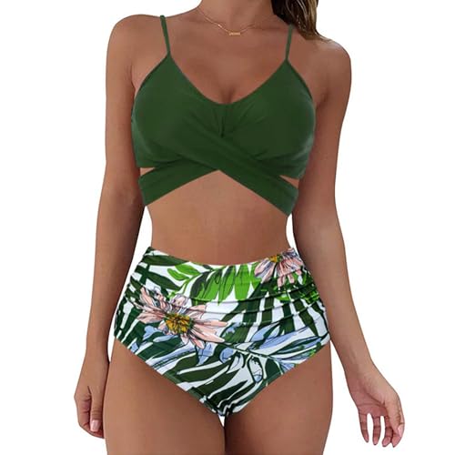 ZXTGBQ Mujer Traje de Baño de Dos Piezas Push Up Conjunto de Bikini Estampado Floral Sexy Bañador de Baño Relleno Extraíble (M)