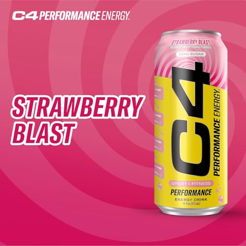 Image of Cellucor C4 Performance Energy Drink | Strawberry Blast | Zero Sugar Carbonated Preworkout Energy | 200mg Caffeine with Beta Alanine | 16 Fl Oz (24 Pack)