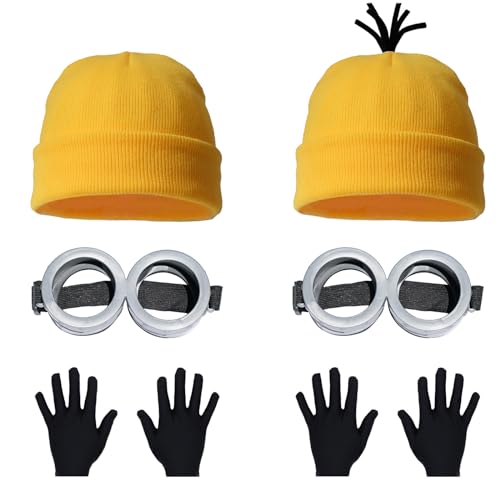 ZKRYHB 6PCS Costume Accessories Set Yellow Beanie Knit Hat Vintage Goggles Glasses Gloves Suspenders...
