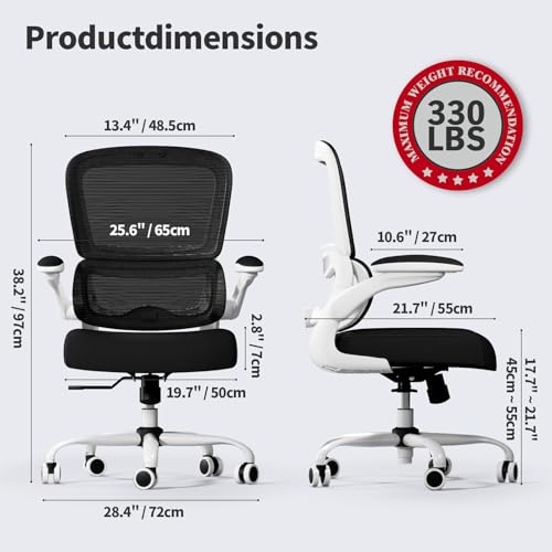 Image of TRALT Office Chair - Ergonomic Desk Chair with Adjustable Lumbar Support, Mesh Computer Chair, Executive Chair for Home Office Comfortable Lumbar Support (1, White+Black)
