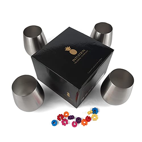 Intuition Trading Company Stainless Steel Wine Glasses Set Of 4, Large Stemless 18 Oz Premium 18/8 Grade Stainless Steel Red & White Wine Tumblers, Unbreakable, For Home And Outdoors #TOP1