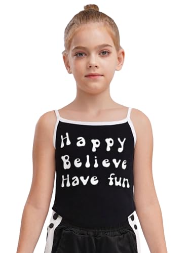 Kids Girls Alphabet Tank Top Contrast Trim Sleeveless Vest Cropped Spaghetti Strap Camisole Casual Outdoor Wear