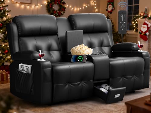 Image of Loveseat Recliner Sofa, Home Theater Seating with Massage, Reclining Loveseats with Console, Wall Hugger RV Couch Movie Theater Chairs, RV Furniture Sofas with USB, Cup Holders, Drawer for Gaming Room