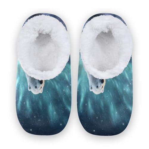 ALAZA Funny Bear Cloud House Fleece Slippers Comfy Bedroom Shoes Anti-Slip for Men US 9-10