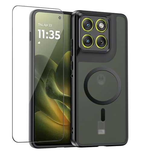 Image of QUIETIP Magnetic Case for Motorola Edge 70 with Screen Protector,[Compatible with MagSafe] Translucent Matte Drop Protection Cover,Black