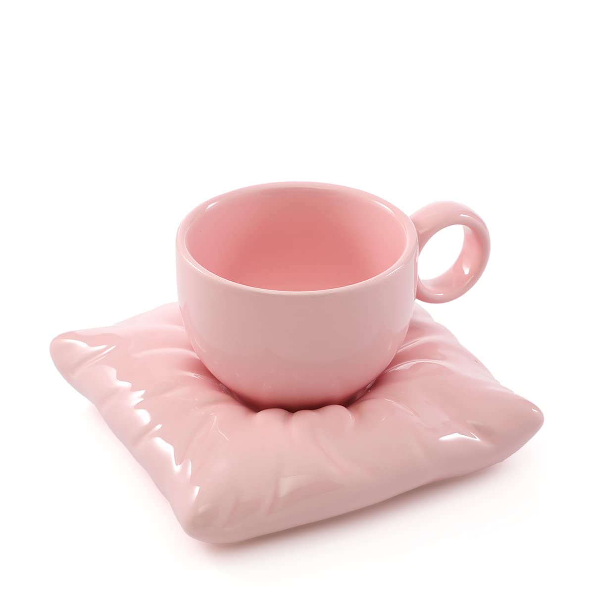 Sweet Mug Coffee Ceramic Cup With Pillow Coaster Creative Couple Coffee Cup Tea Cups Saucers Box Set Drinkware (Pink)