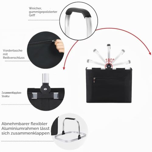 Diurwur® Faltbar Einkaufskorb mit Deckel 30L Tragekorb Groß Picknickkorb mit Stützstrebe Korb Einkaufen Praktischer Klappkorb Transportkorb mit Alurahmen - ideal für Reisen/Picknick/Einkaufen/Geschenk